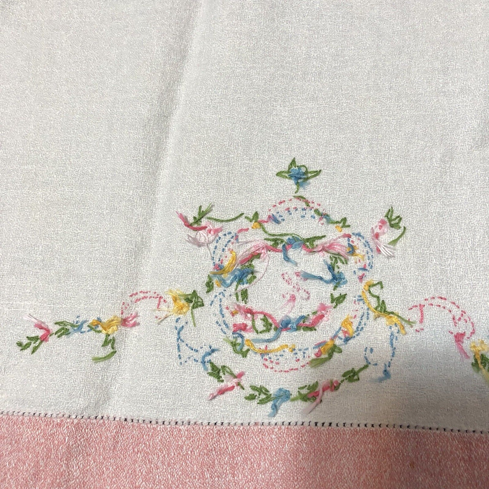 Vintage Tea Towel Set Monogram H K X Embroidered Tiny Flowers Pink Blue - Picture 15 of 16
